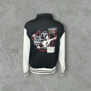True Religion Buddha Two Tone Collared  Patch Fleece Varsity Jacket Size M NWT